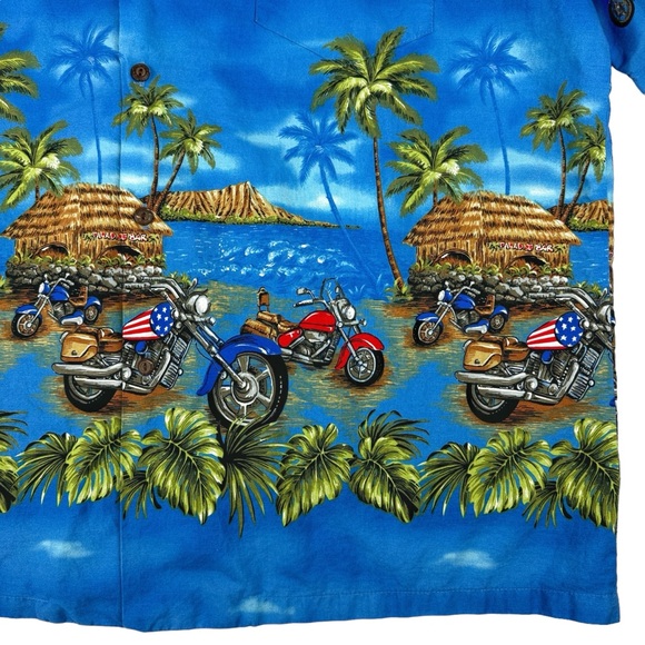 KY'S Vintage Shirt Mens 2XL Blue Hawaiian‎ Motorcycle Beach Palms Tiki Aloha USA - Picture 4 of 12